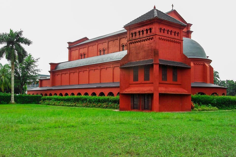 Red brick facade of the Oxford Mission Church of the Epiphany in Barisal