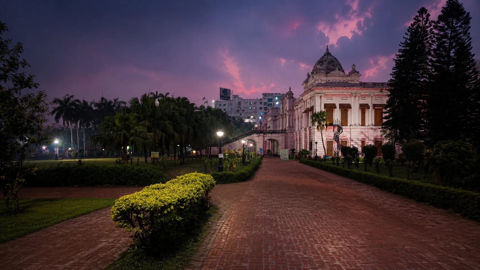 Ahsan Manzil, the Pink Palace of Old Dhaka, at dusk