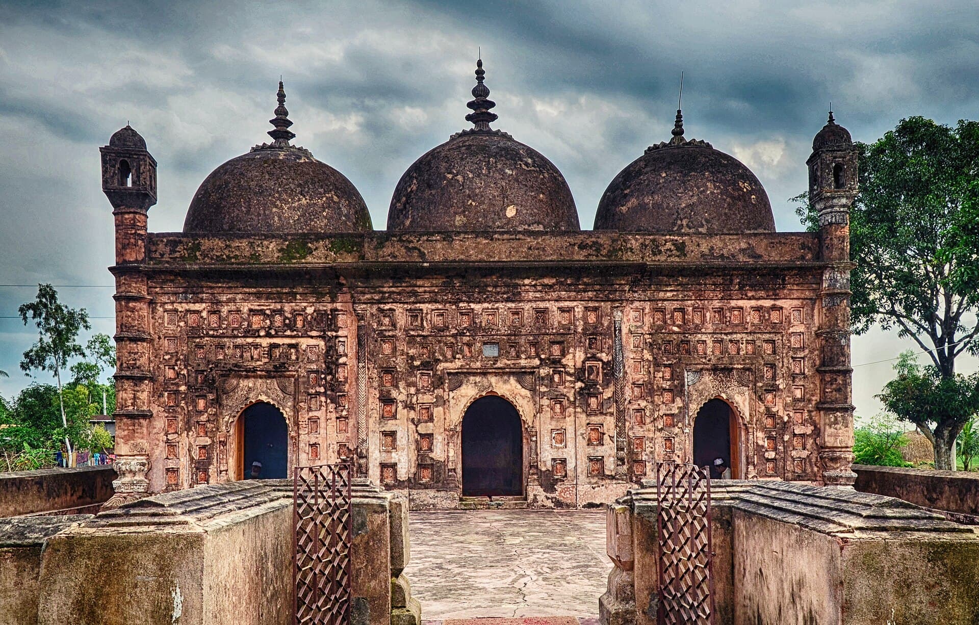 Front facade and three domes of Nayabad Mosque near Kantanagar, Dinajpur