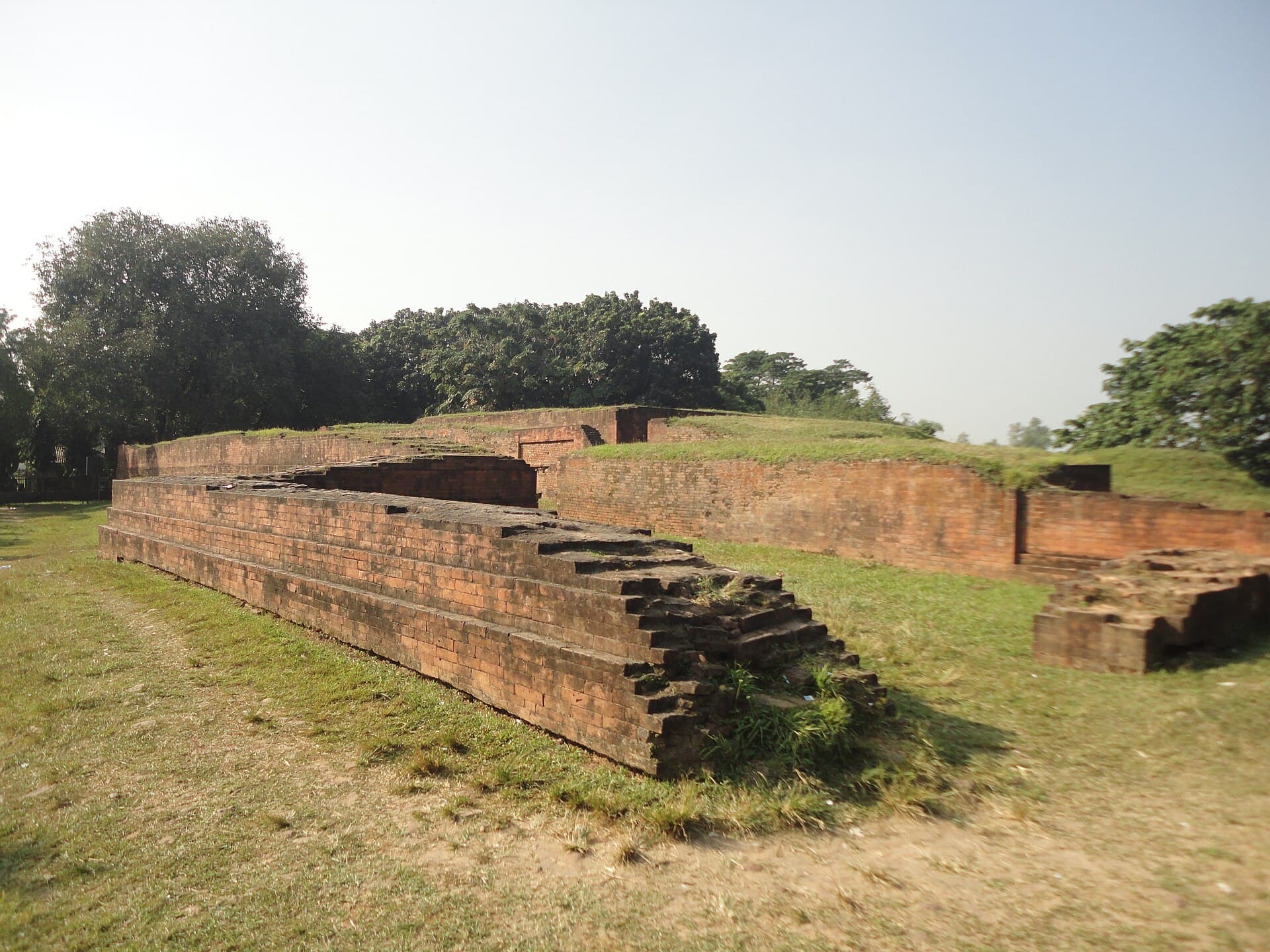 Ancient brick rampart walls of the Mahasthangarh citadel in Bogura